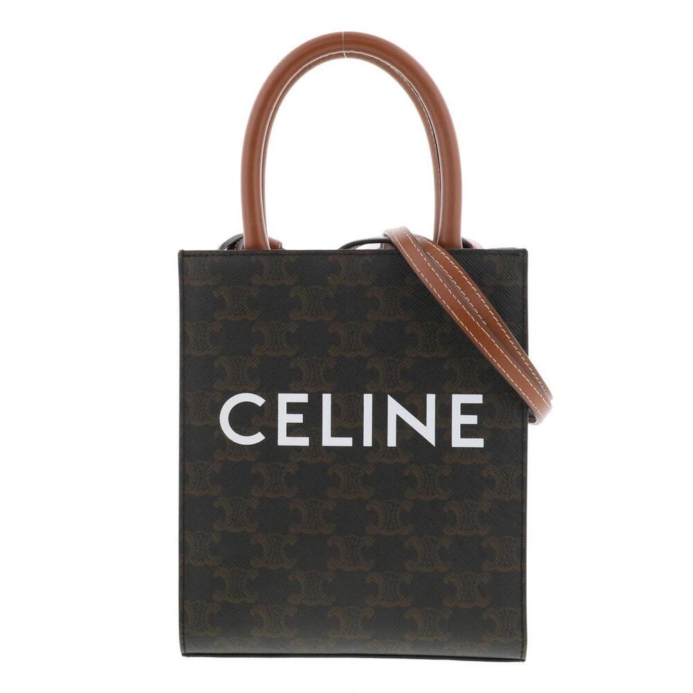 CELINE Vertical Triomphe Shoulder Bag Messenger Canvas Brown Leather - Picture 1 of 6
